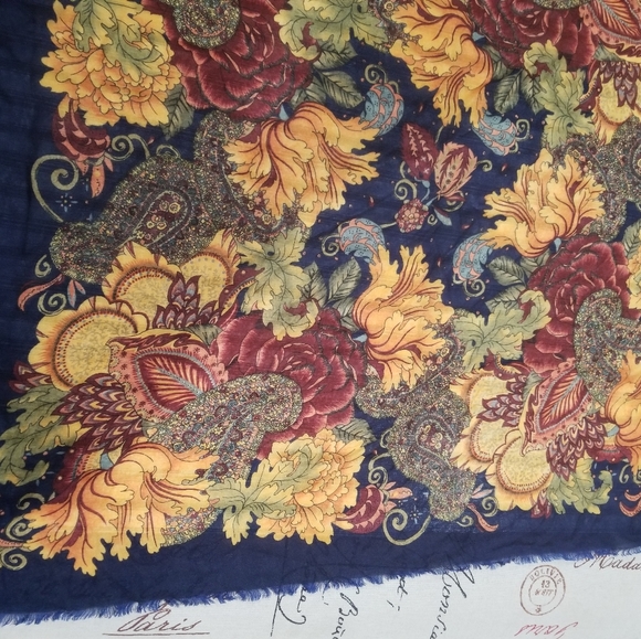 Bundle of Two Lightweight Floral Paisley Print Square Scarves in Pink & Blue - Picture 7 of 13